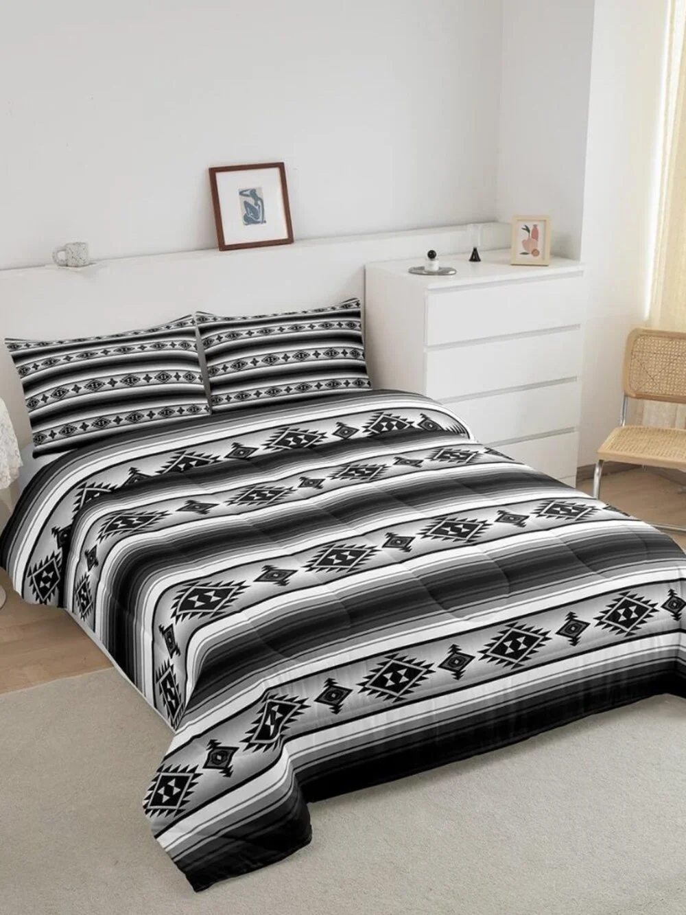 Rustic Farmhouse Bedding Comforter Sets Queen Boho Stripes Aztec Bedding Set Vin